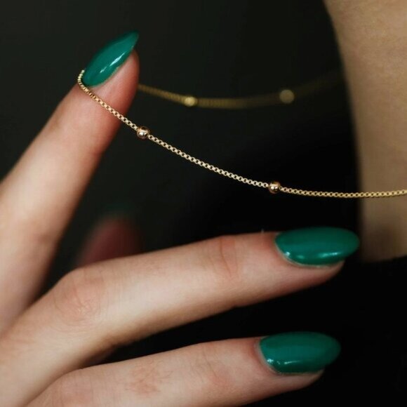 Dainty Gold Chain Necklace w/gold dots Waterproof Minimalist Layering Jewelry - Picture 1 of 9